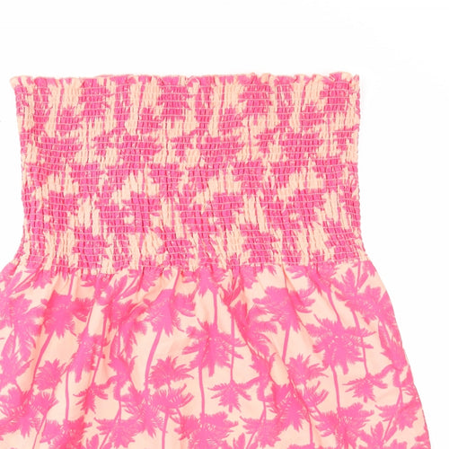 Studio Womens Pink Geometric Polyester A-Line Size 20 Square Neck Pullover - Palm Tree Pattern