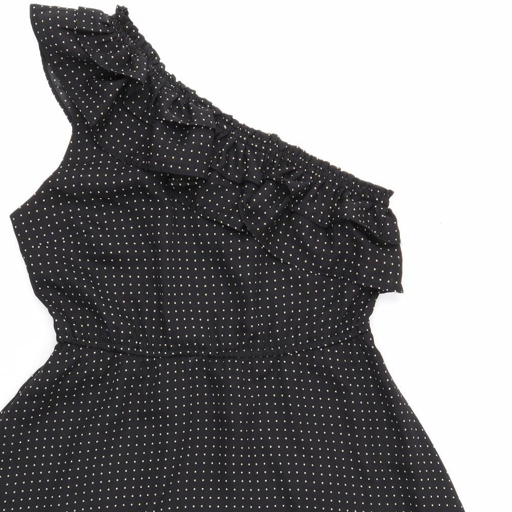 Topshop Womens Black Polka Dot Polyester Fit & Flare Size 14 One Shoulder Pullover