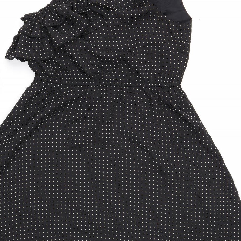 Topshop Womens Black Polka Dot Polyester Fit & Flare Size 14 One Shoulder Pullover