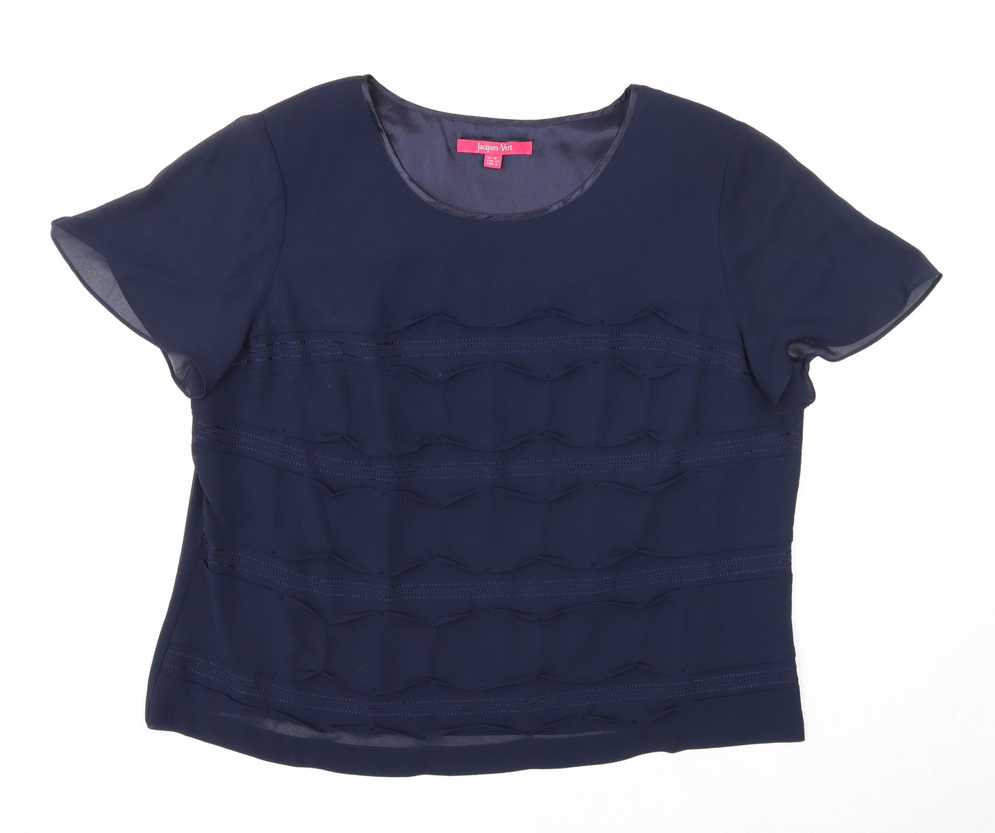 Jacques Vert Womens Blue Polyester Basic Blouse Size 18 Scoop Neck