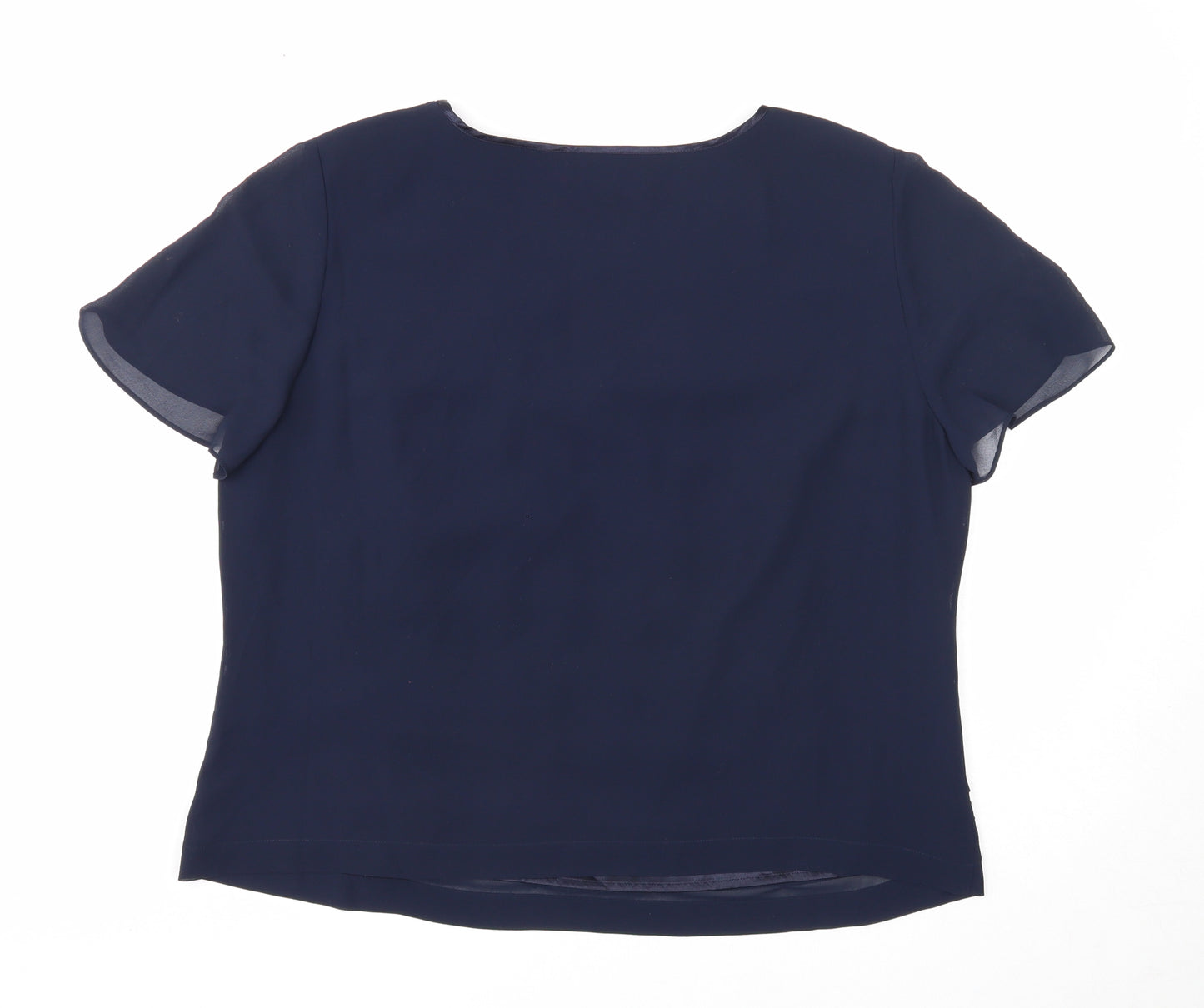 Jacques Vert Womens Blue Polyester Basic Blouse Size 18 Scoop Neck