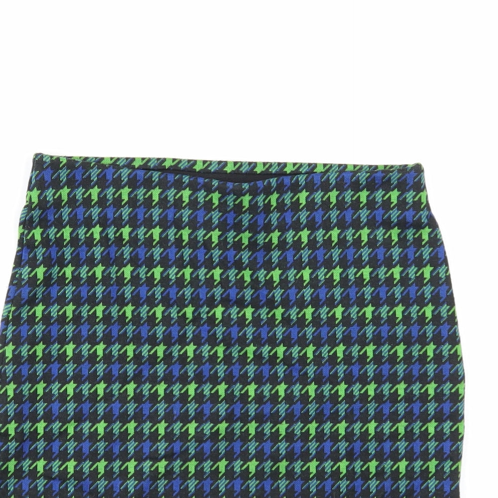 New Look Womens Multicoloured Geometric Polyester Bandage Skirt Size 8 - Houndstooth Pattern