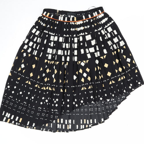 Topshop Womens Black Geometric Polyester Pleated Skirt Size 10 Zip