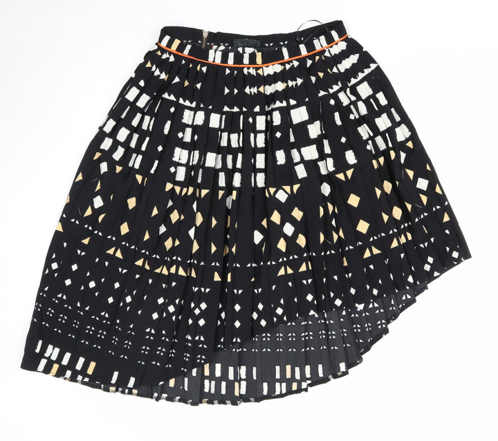 Topshop Womens Black Geometric Polyester Pleated Skirt Size 10 Zip