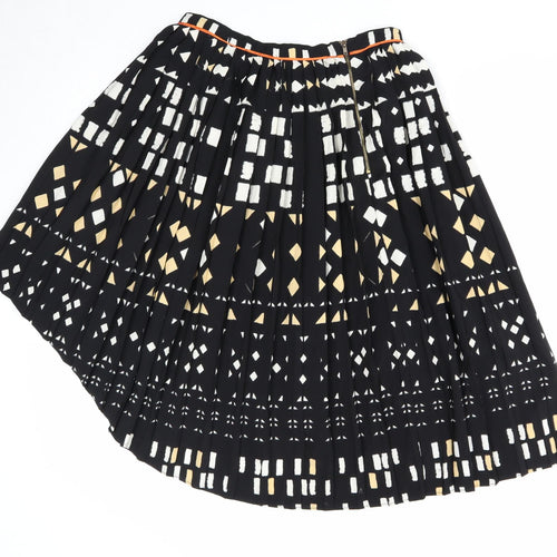 Topshop Womens Black Geometric Polyester Pleated Skirt Size 10 Zip