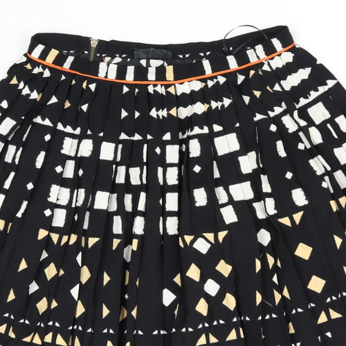 Topshop Womens Black Geometric Polyester Pleated Skirt Size 10 Zip