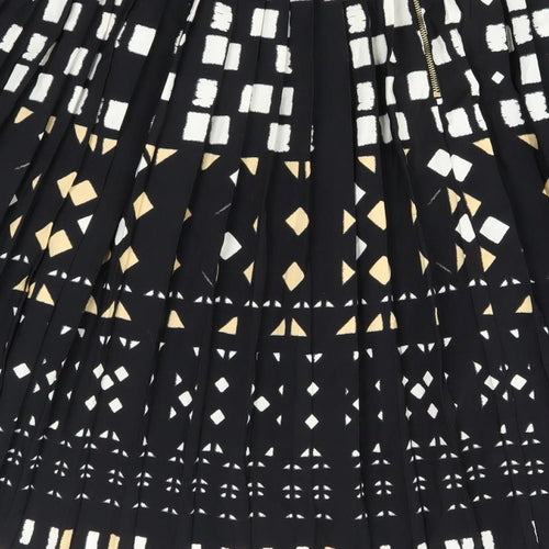 Topshop Womens Black Geometric Polyester Pleated Skirt Size 10 Zip