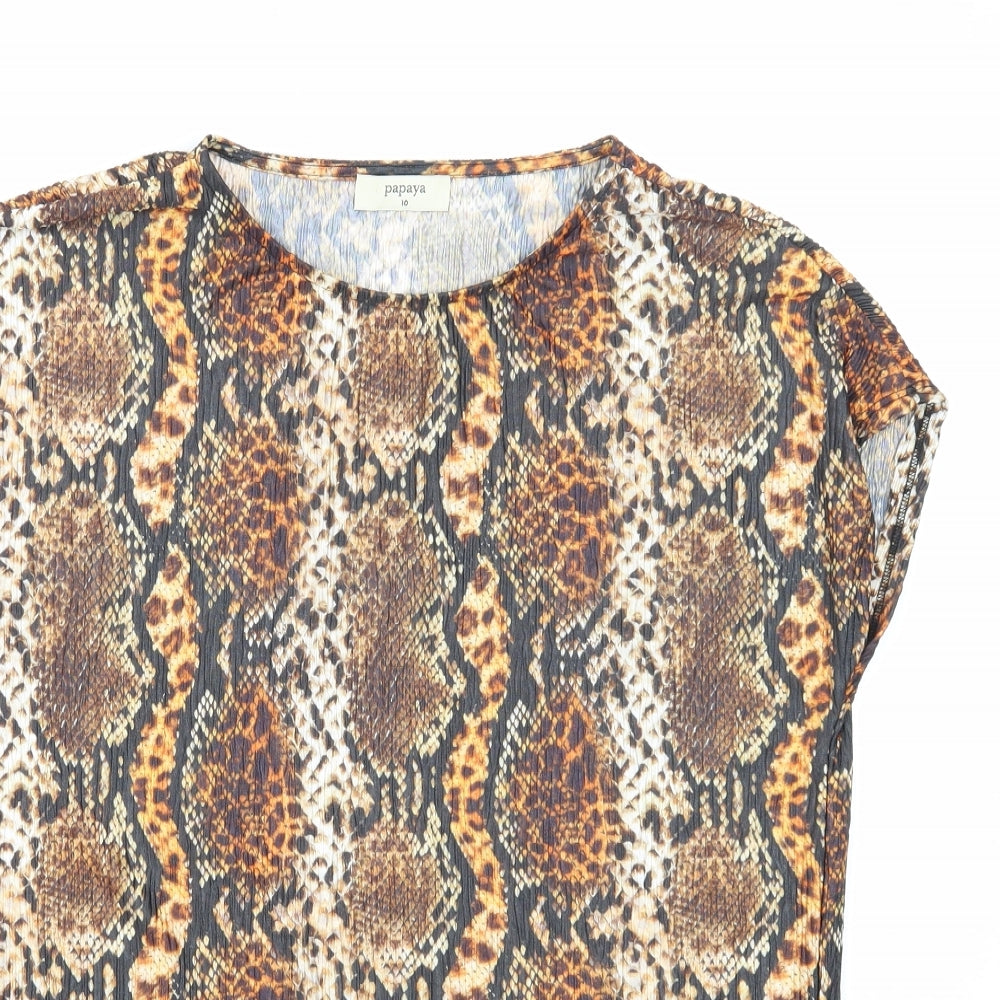 Papaya Womens Multicoloured Geometric Polyester Basic T-Shirt Size 10 Round Neck