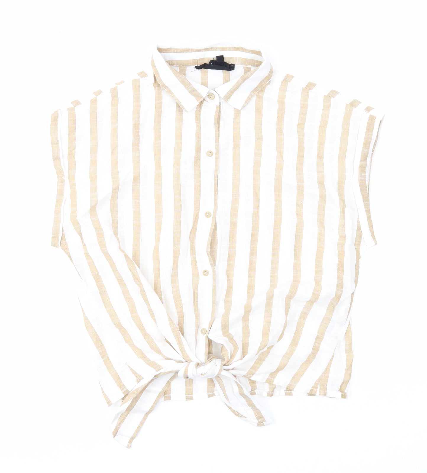 Wednesday's Girl Womens White Striped Cotton Basic Button-Up Size S Collared