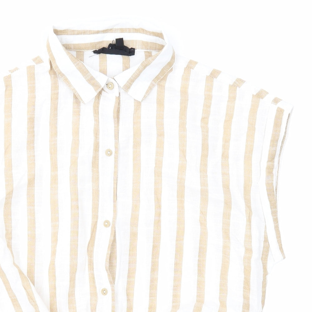 Wednesday's Girl Womens White Striped Cotton Basic Button-Up Size S Collared