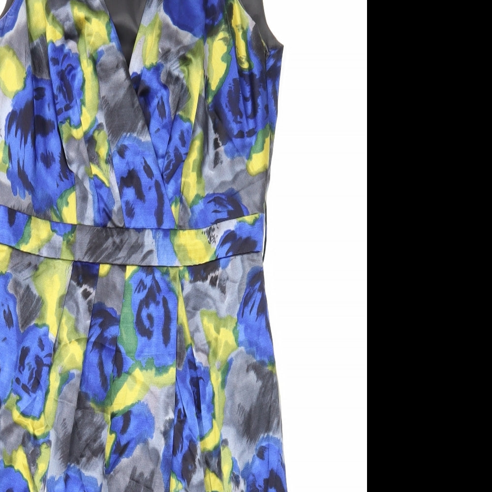 Hobbs Womens Multicoloured Floral Cotton A-Line Size 10 V-Neck Zip