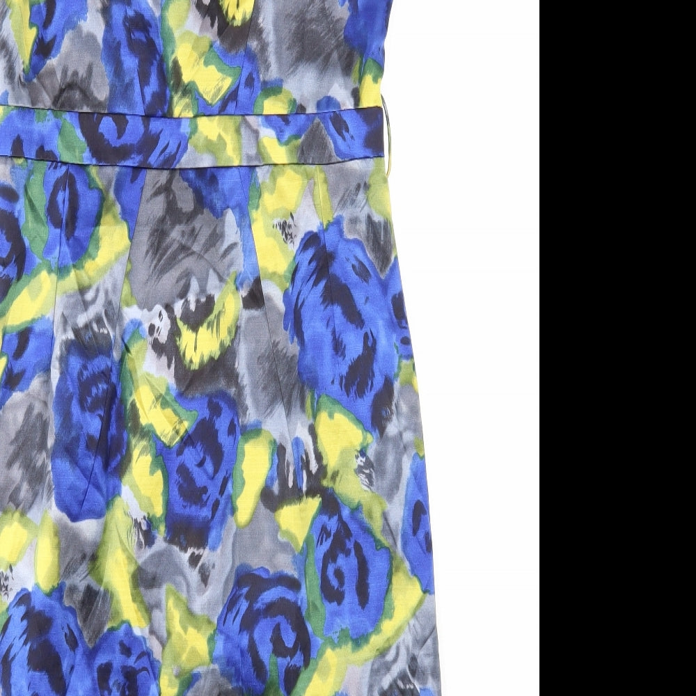 Hobbs Womens Multicoloured Floral Cotton A-Line Size 10 V-Neck Zip