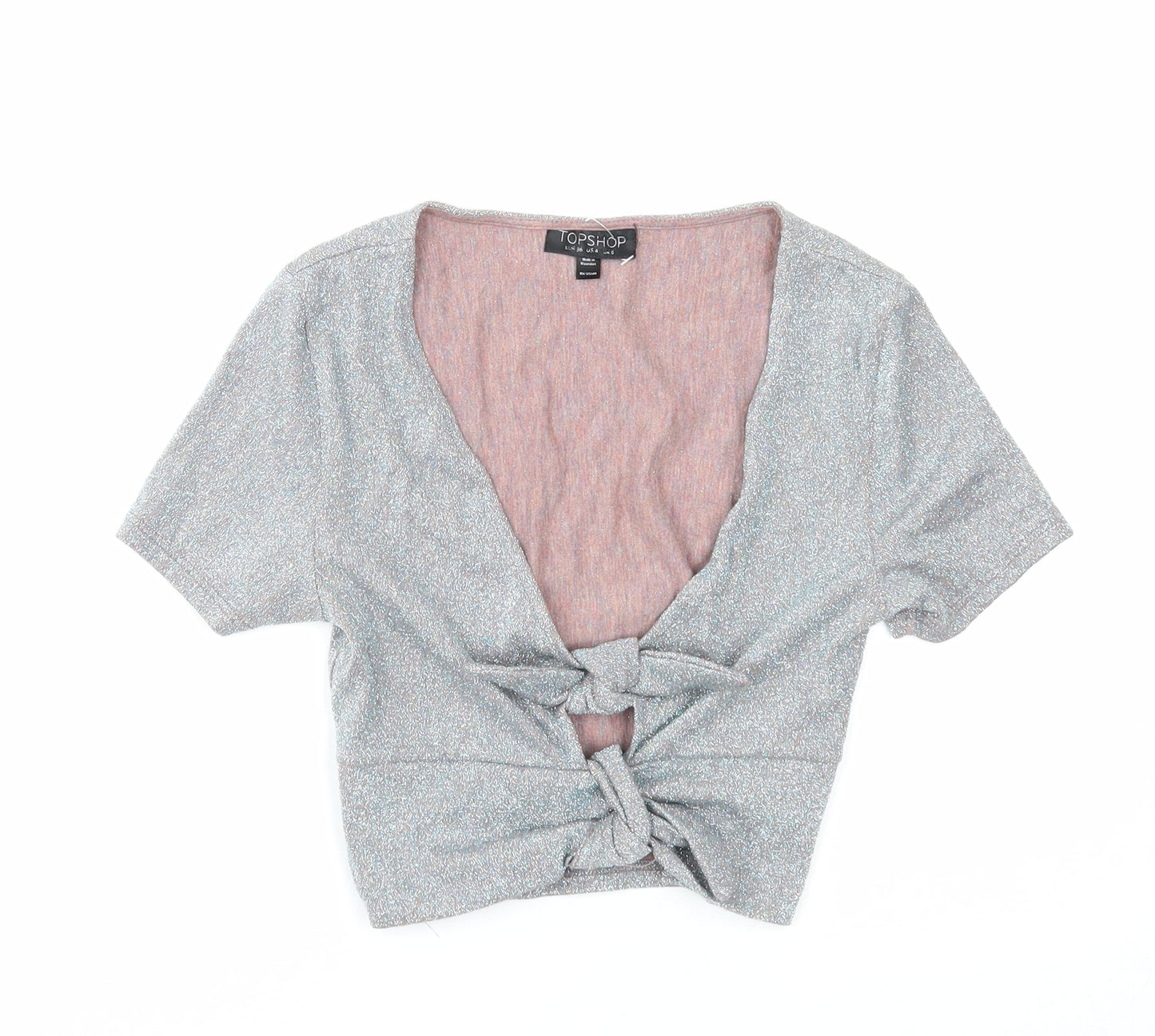 Topshop Womens Silver Viscose Cropped Tank Size 6 V-Neck