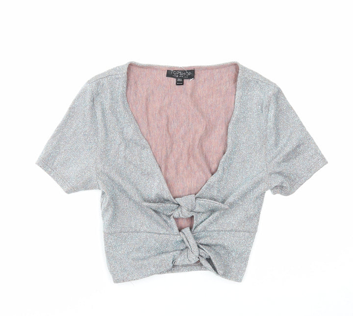 Topshop Womens Silver Viscose Cropped Tank Size 6 V-Neck