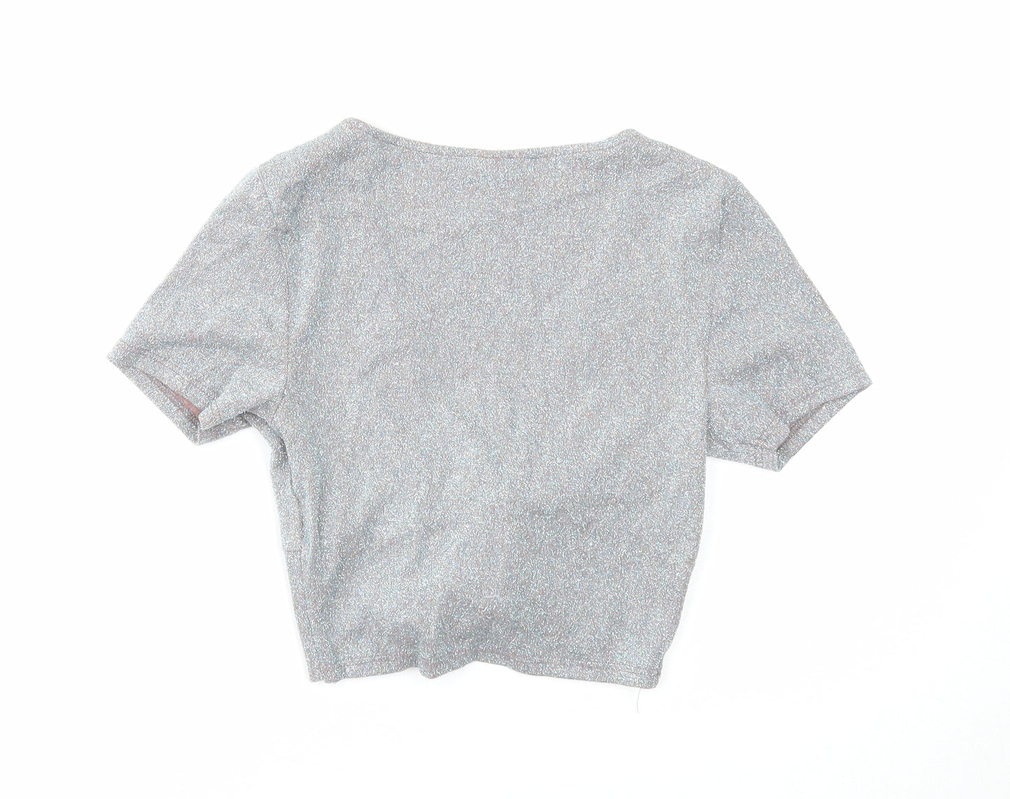 Topshop Womens Silver Viscose Cropped Tank Size 6 V-Neck