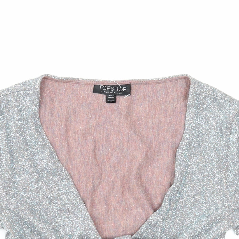 Topshop Womens Silver Viscose Cropped Tank Size 6 V-Neck