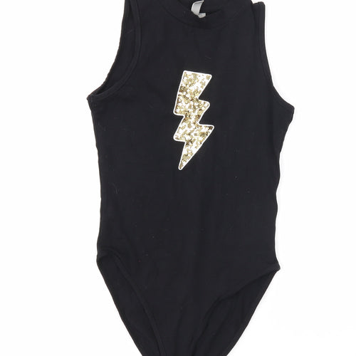 ASOS Womens Black Cotton Bodysuit One-Piece Size 8 Snap - Lightening Bolt