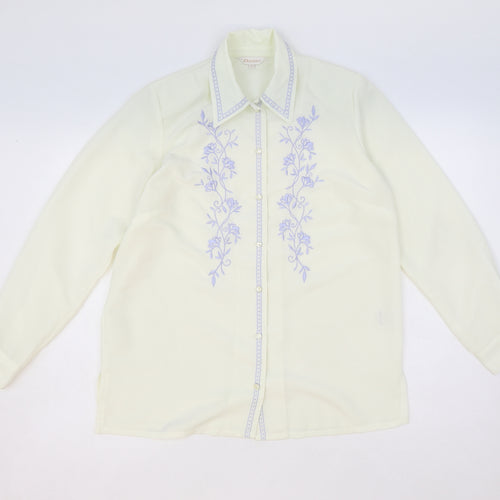 Daxon Womens Ivory Floral Polyester Basic Button-Up Size 14 Collared