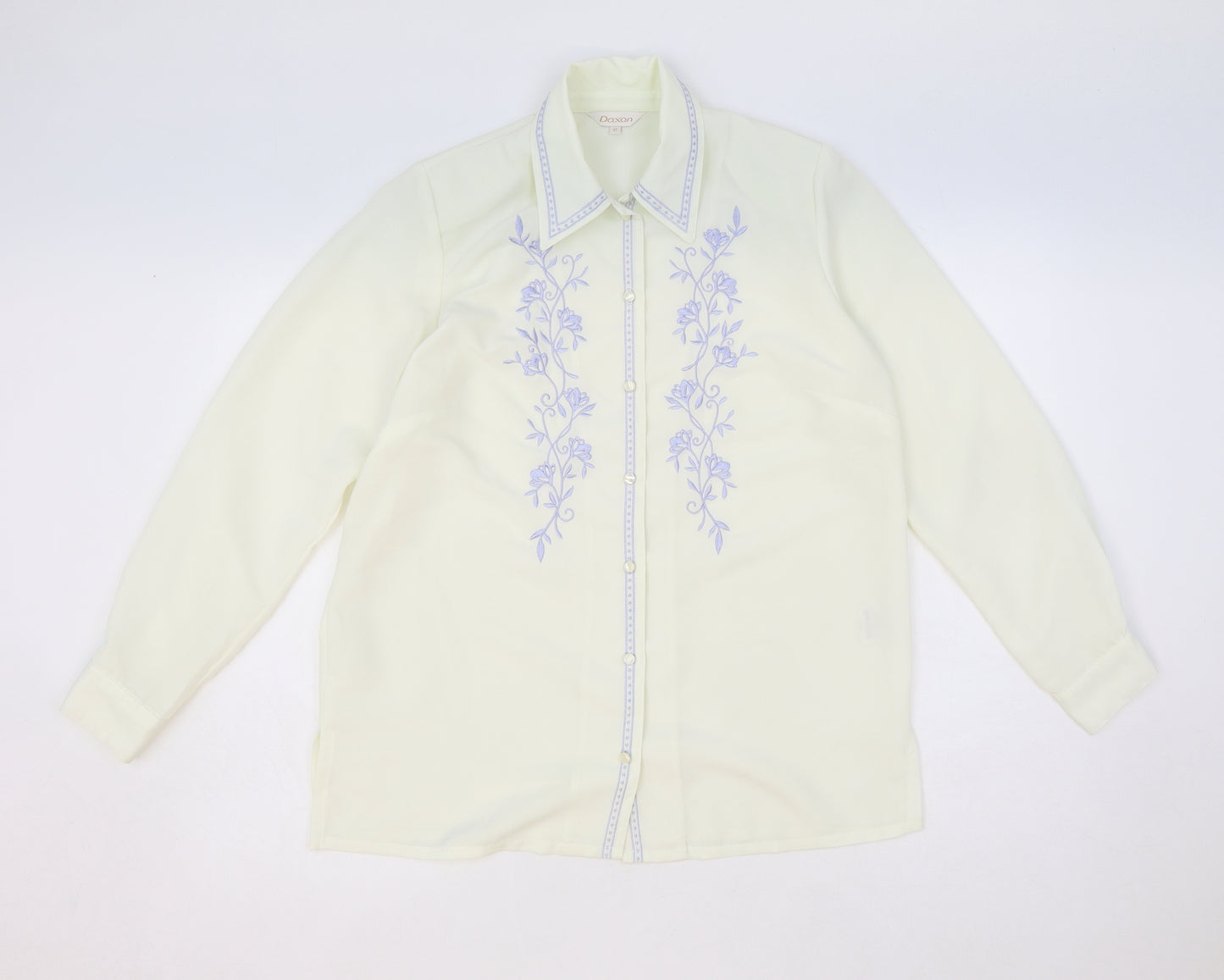 Daxon Womens Ivory Floral Polyester Basic Button-Up Size 14 Collared