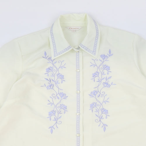 Daxon Womens Ivory Floral Polyester Basic Button-Up Size 14 Collared