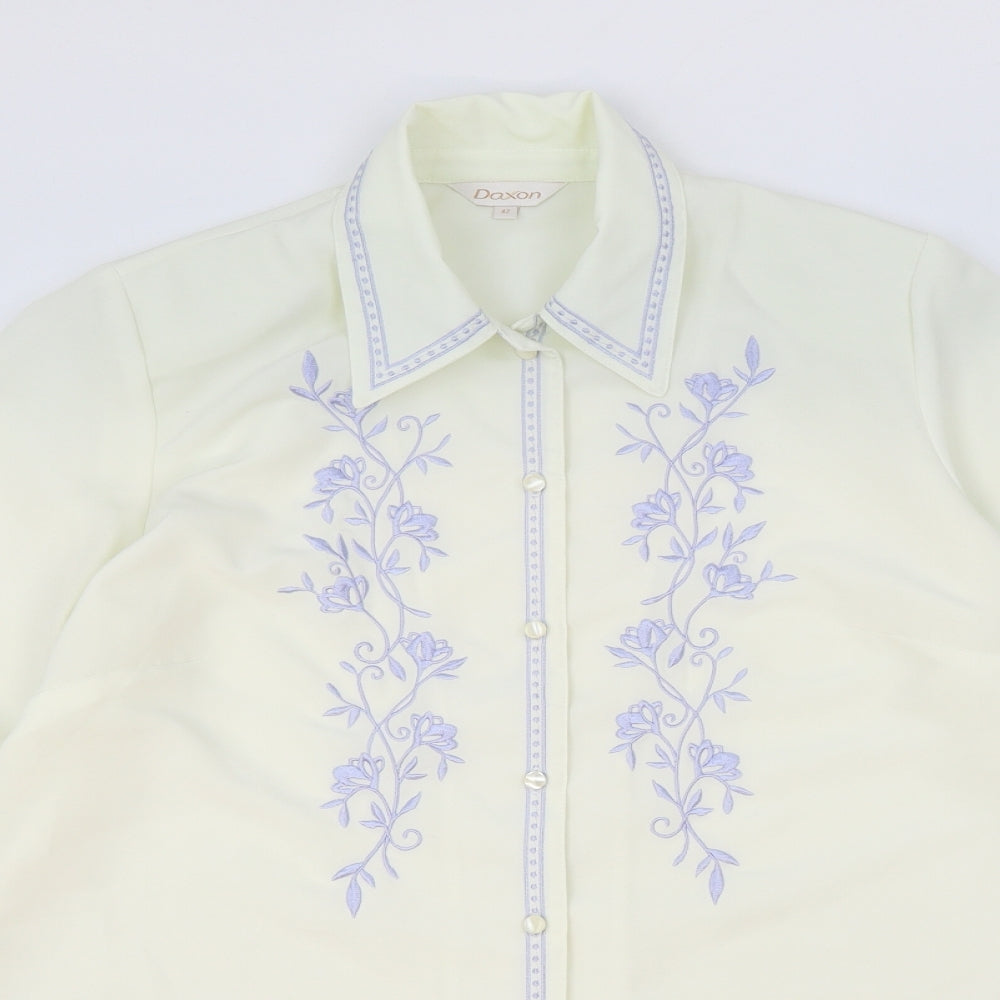 Daxon Womens Ivory Floral Polyester Basic Button-Up Size 14 Collared