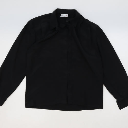 Butterfly Womens Black Polyester Basic Button-Up Size 12 Collared