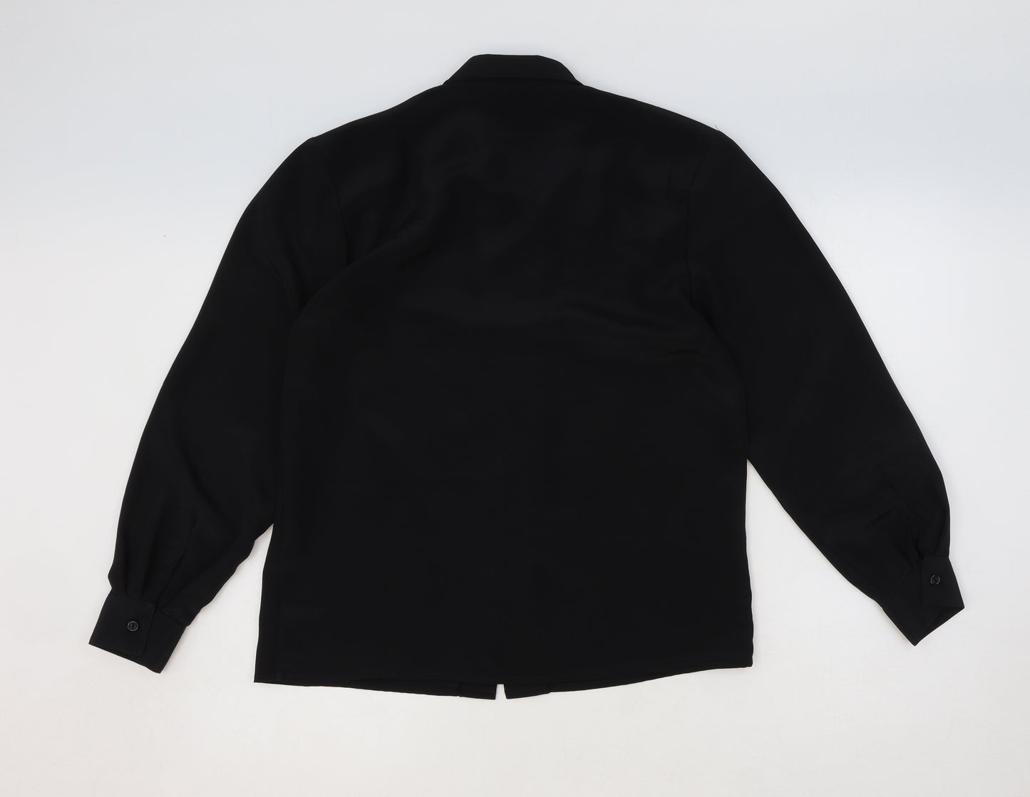 Butterfly Womens Black Polyester Basic Button-Up Size 12 Collared