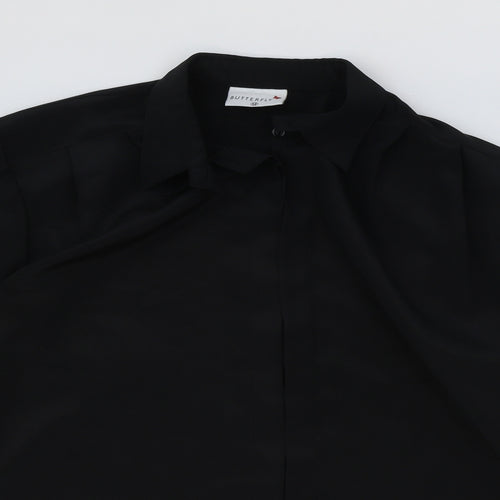 Butterfly Womens Black Polyester Basic Button-Up Size 12 Collared