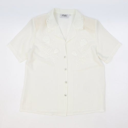 Clothes Contact Womens Ivory Floral Polyester Basic Button-Up Size 12 Collared