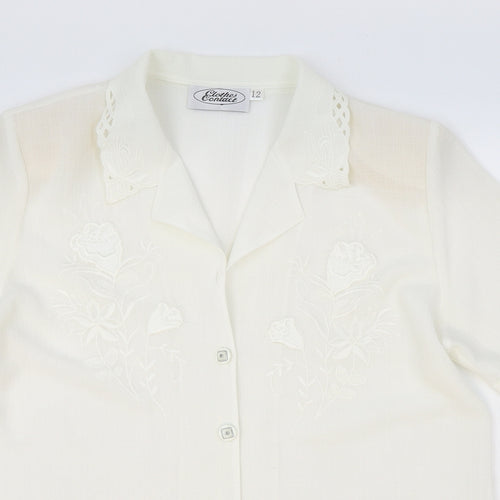 Clothes Contact Womens Ivory Floral Polyester Basic Button-Up Size 12 Collared