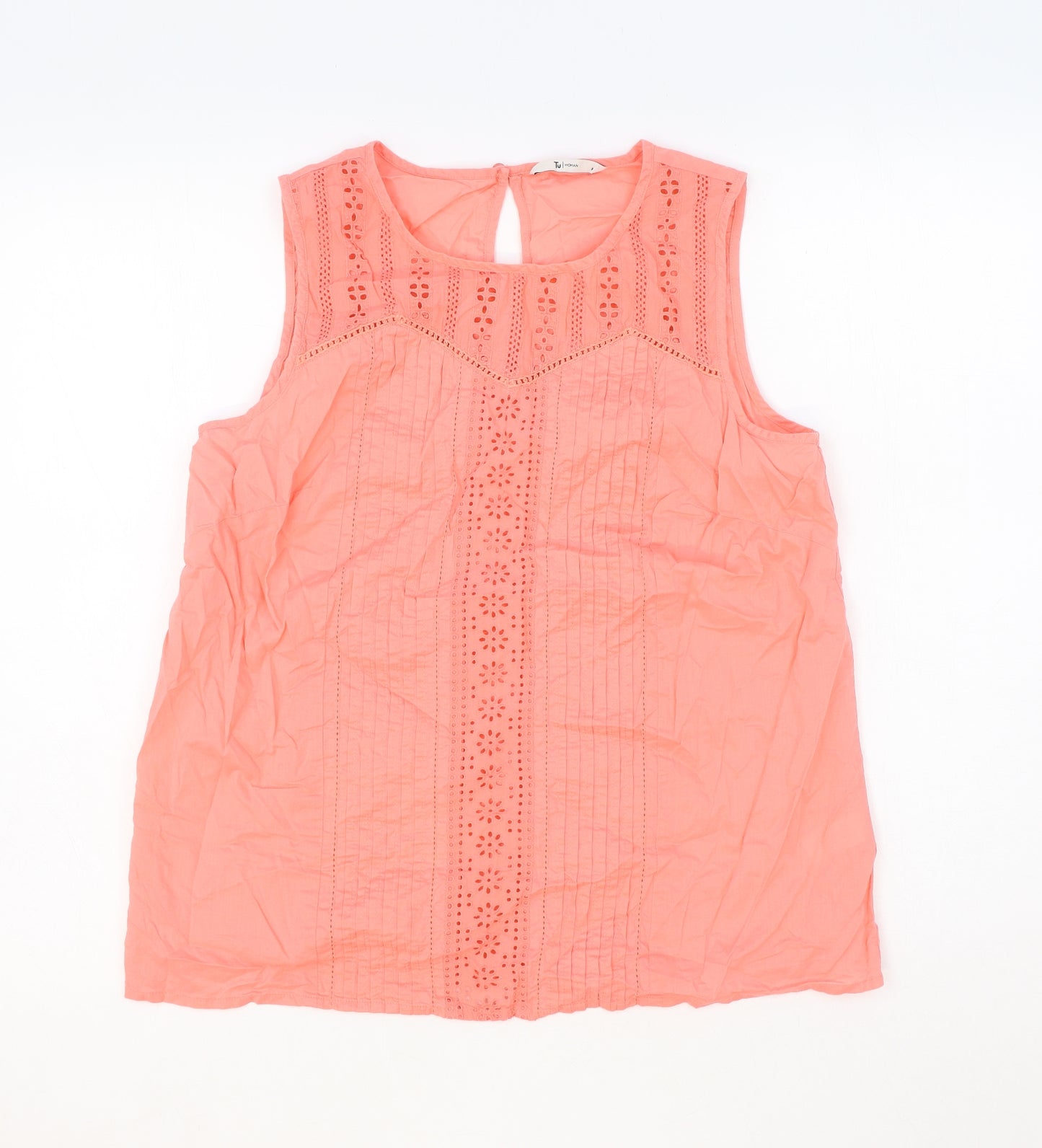 TU Womens Pink Polyester Basic Tank Size 14 Scoop Neck - Broderie Anglaise