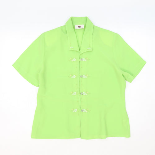 Hamells Womens Green Polyester Basic Button-Up Size 14 Collared