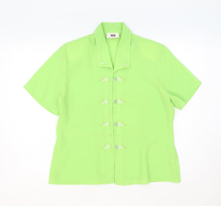 Hamells Womens Green Polyester Basic Button-Up Size 14 Collared