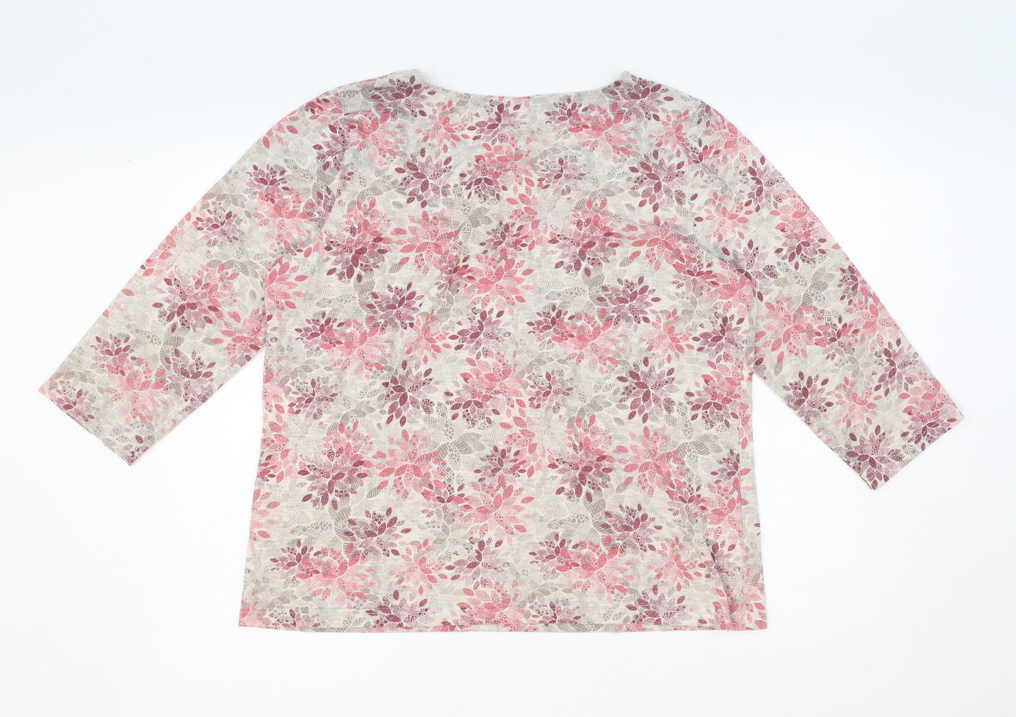 Bonmarché Womens Pink Geometric Polyester Basic T-Shirt Size 18 Round Neck