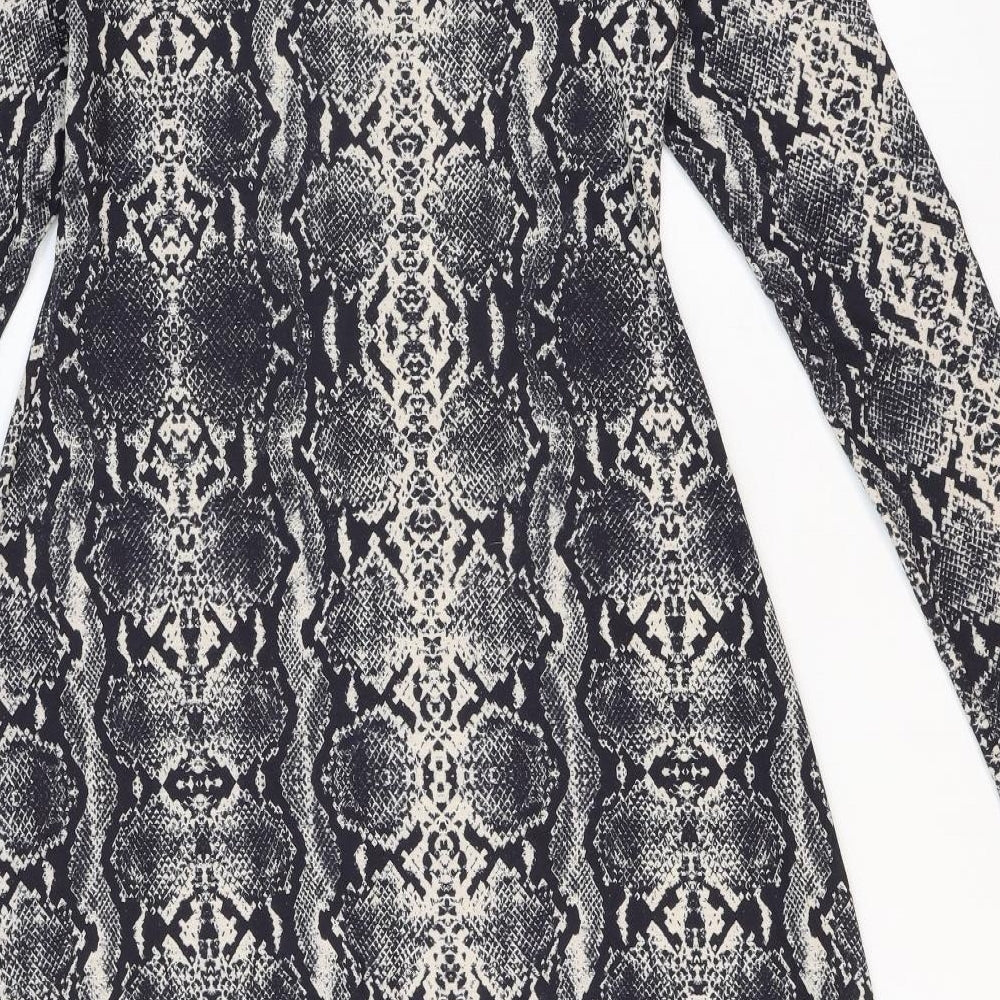 New Look Womens Black Animal Print Polyester A-Line Size 12 Round Neck Pullover - Snake print