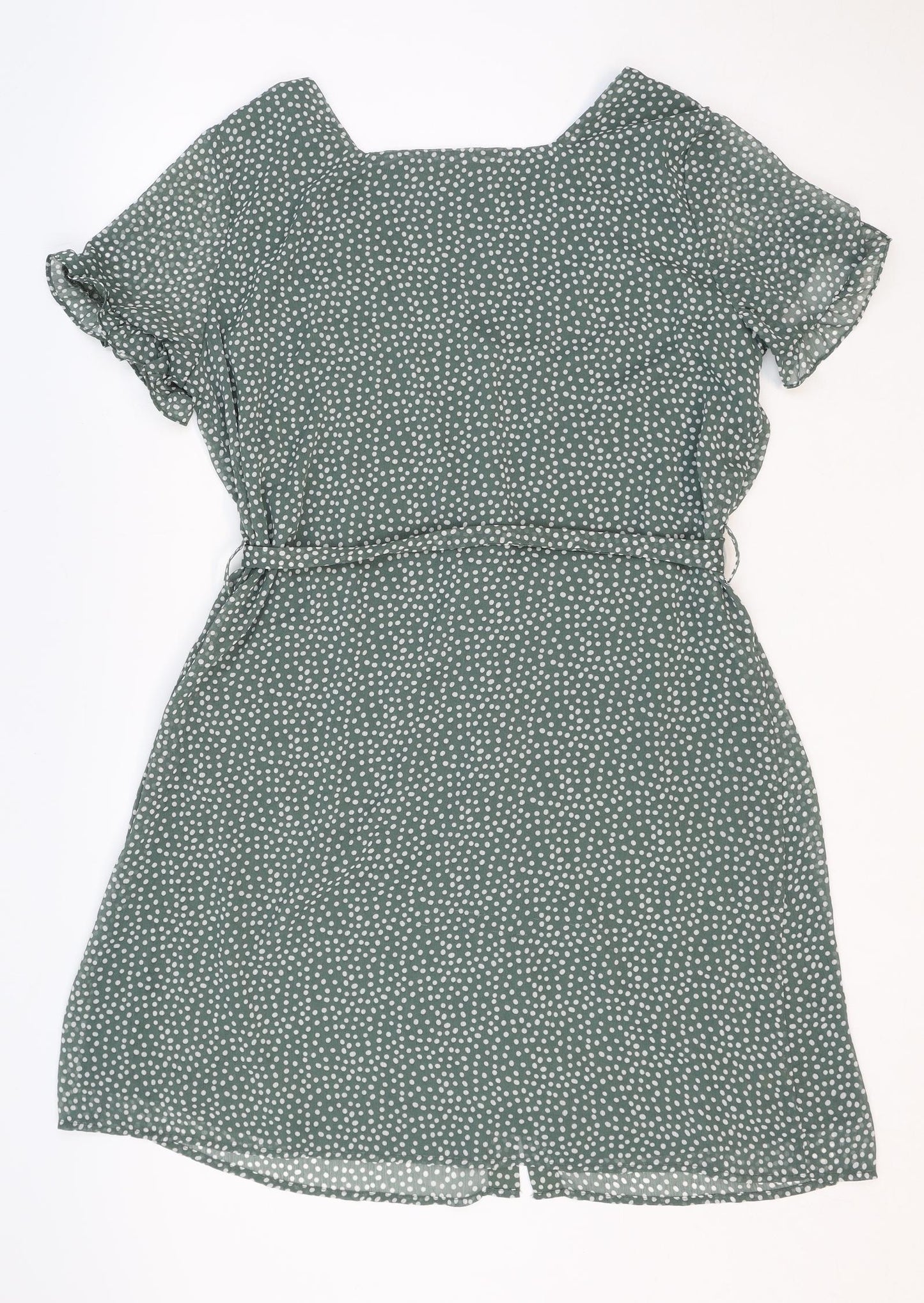 Vera Moda Womens Green Polka Dot Polyester A-Line Size XL V-Neck Button