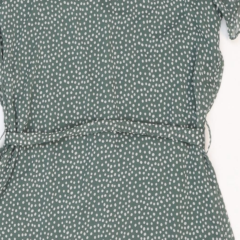Vera Moda Womens Green Polka Dot Polyester A-Line Size XL V-Neck Button