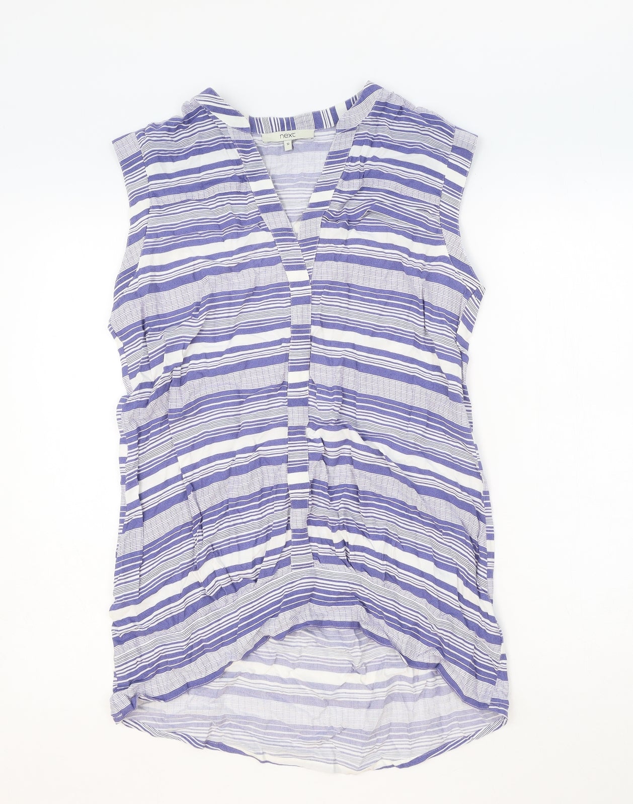 NEXT Womens Blue Striped Viscose Basic T-Shirt Size 12 V-Neck