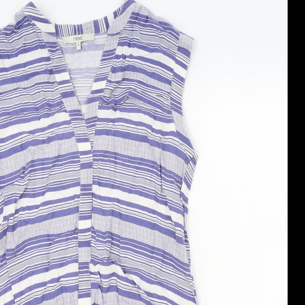 NEXT Womens Blue Striped Viscose Basic T-Shirt Size 12 V-Neck
