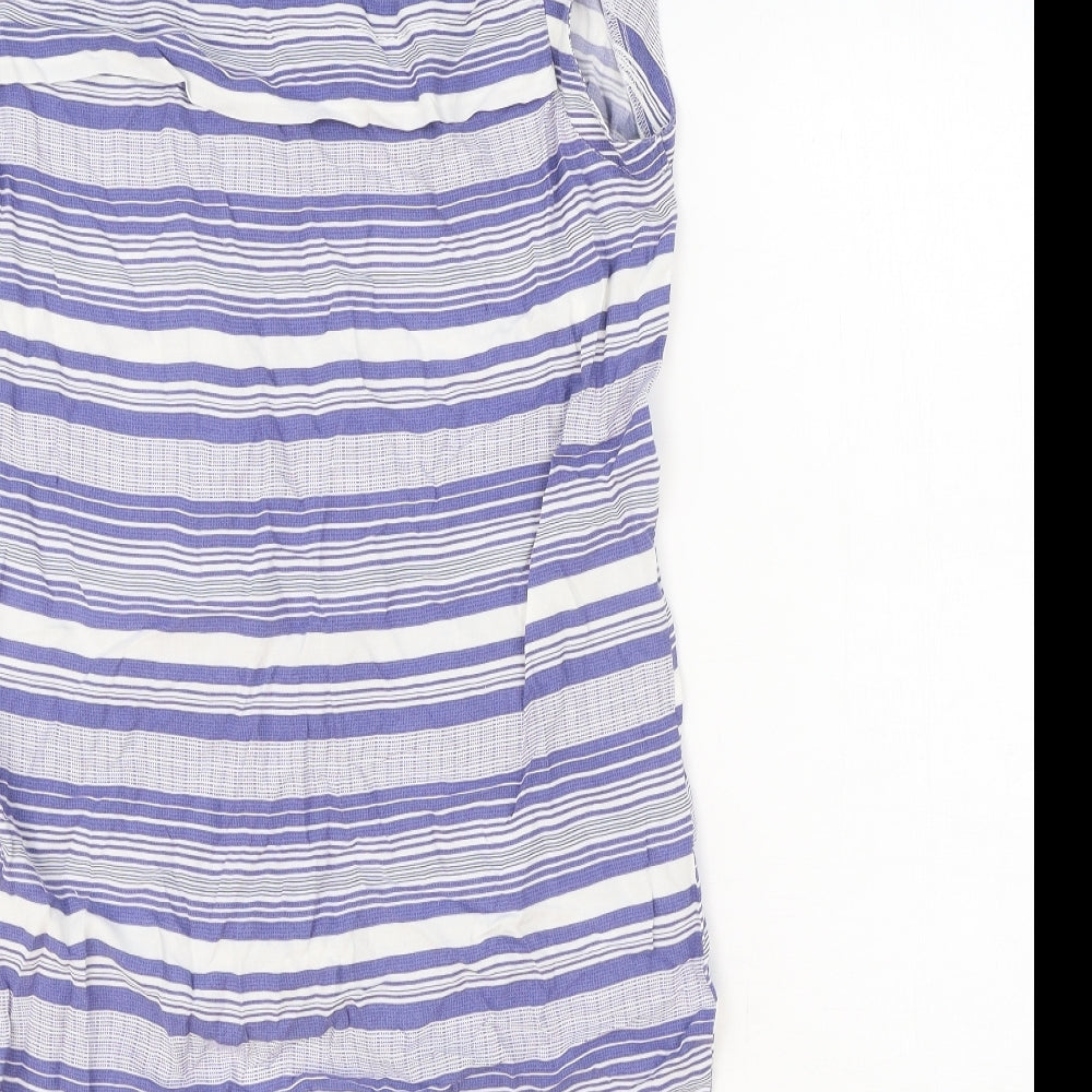 NEXT Womens Blue Striped Viscose Basic T-Shirt Size 12 V-Neck