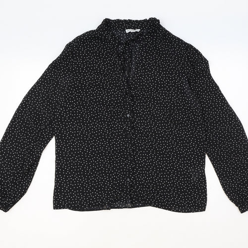 Warehouse Womens Black Polka Dot Polyester Basic Button-Up Size 12 V-Neck