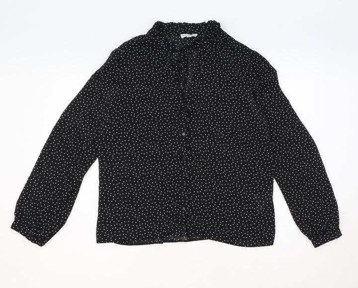 Warehouse Womens Black Polka Dot Polyester Basic Button-Up Size 12 V-Neck