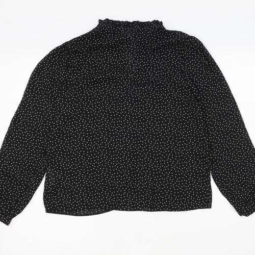 Warehouse Womens Black Polka Dot Polyester Basic Button-Up Size 12 V-Neck