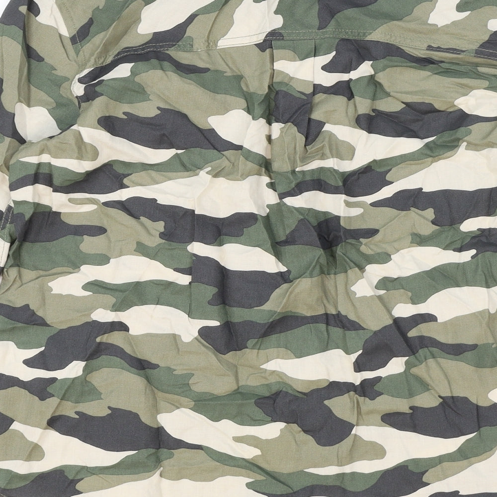 H&M Womens Green Camouflage Cotton Basic Button-Up Size 6 Collared