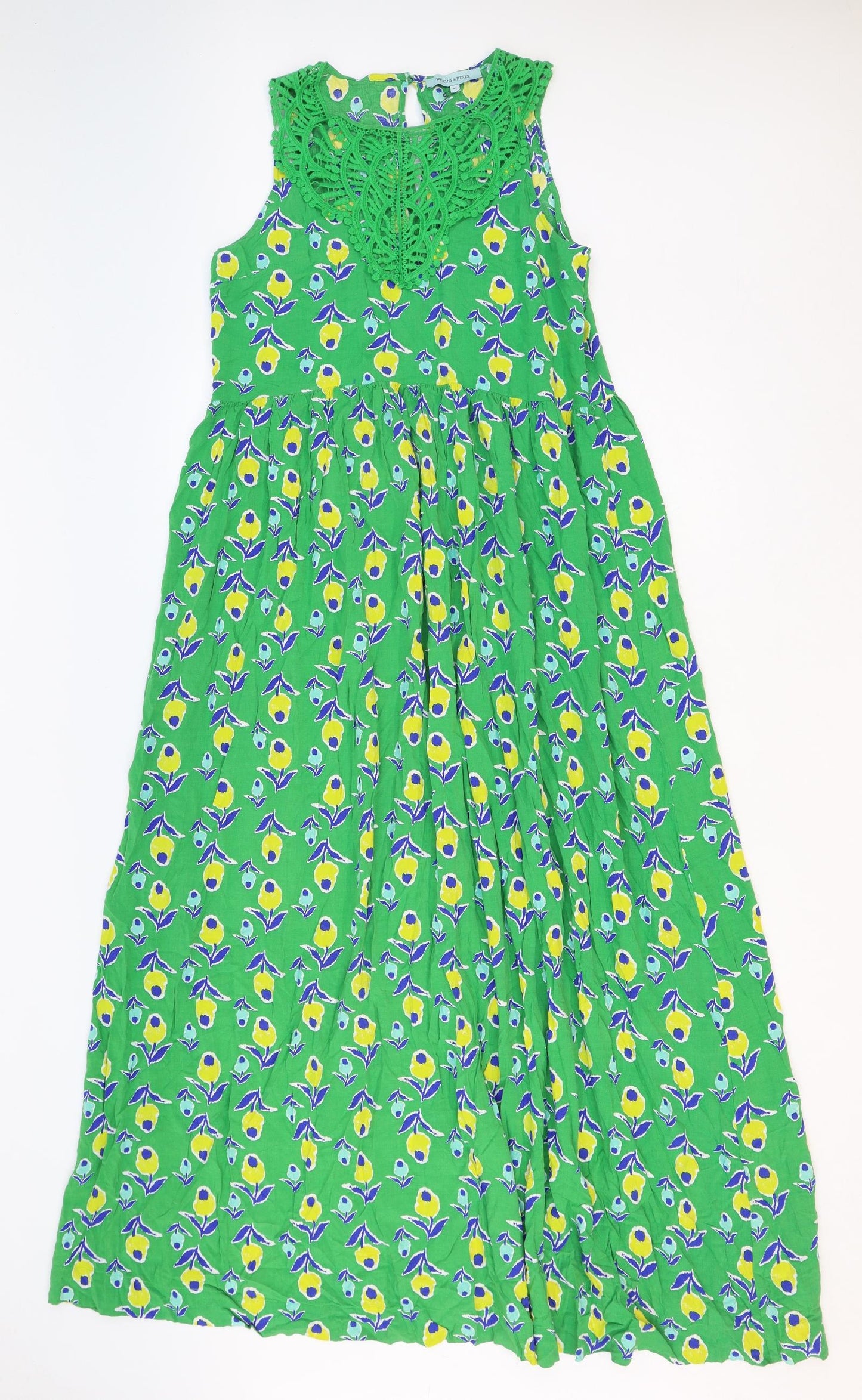 Dickins & Jones Womens Green Geometric Viscose Fit & Flare Size 12 Round Neck Button