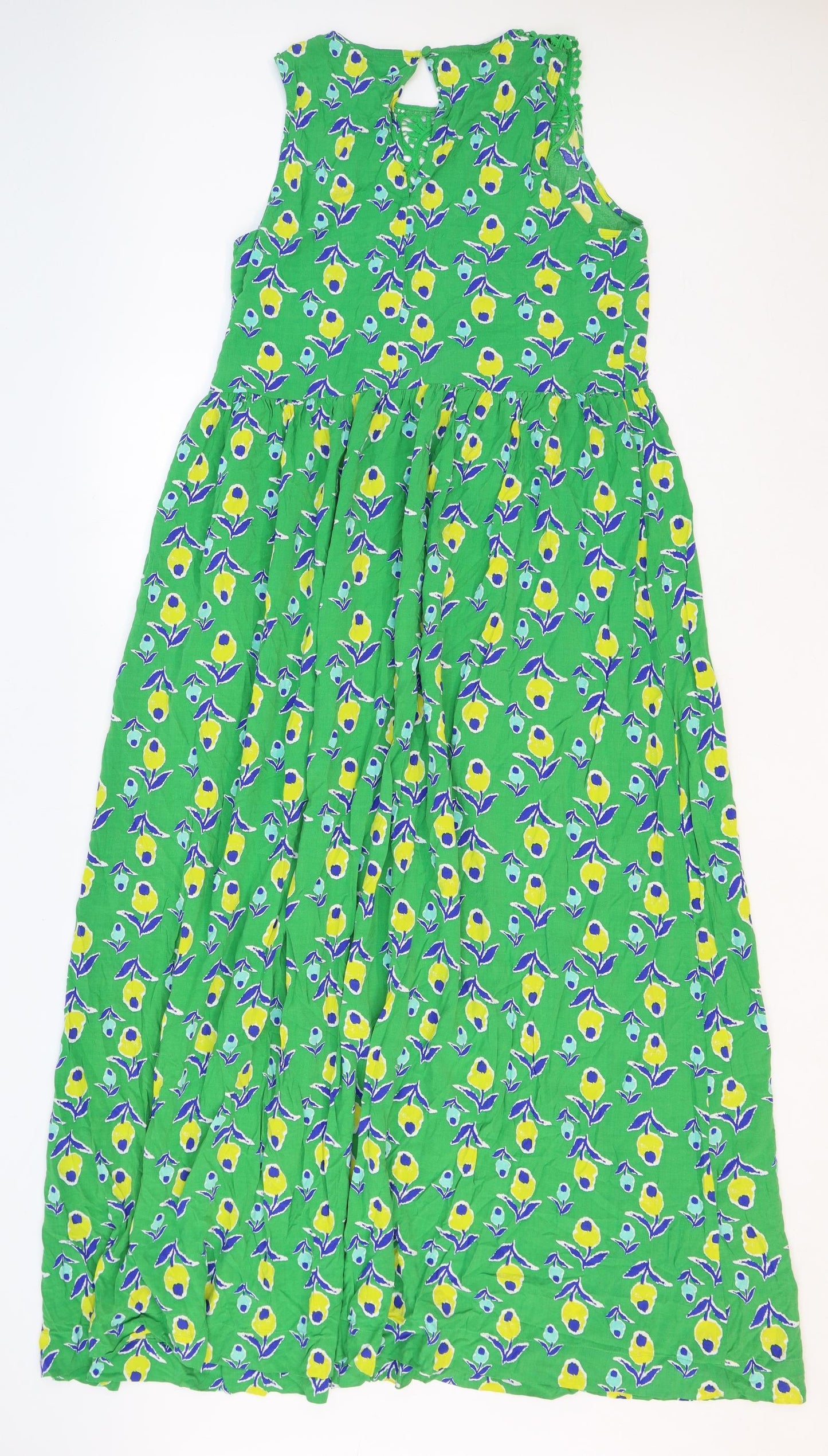 Dickins & Jones Womens Green Geometric Viscose Fit & Flare Size 12 Round Neck Button