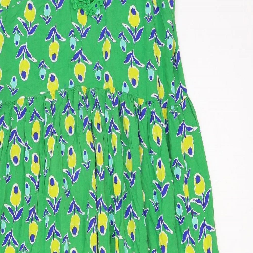 Dickins & Jones Womens Green Geometric Viscose Fit & Flare Size 12 Round Neck Button