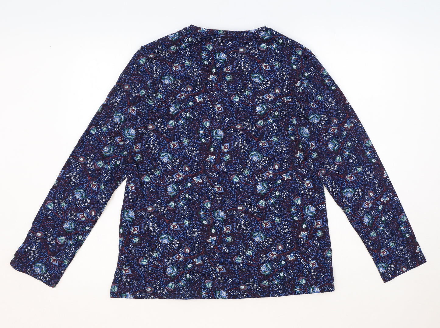 Damart Womens Blue Geometric Cotton Basic Blouse Size 14 V-Neck