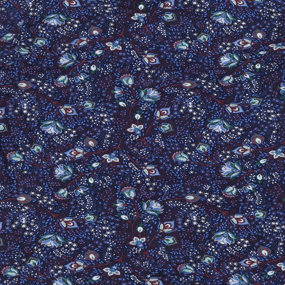 Damart Womens Blue Geometric Cotton Basic Blouse Size 14 V-Neck