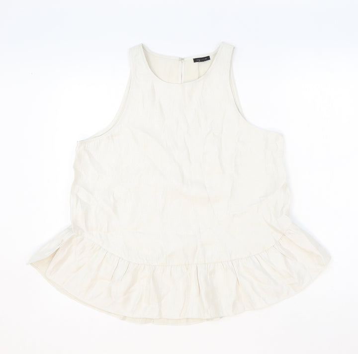 Ann Taylor Womens Beige Polyester Basic Tank Size M Round Neck